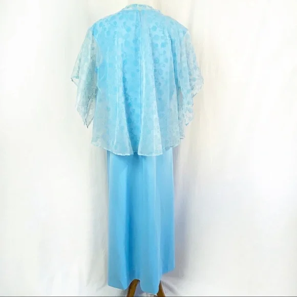Vintage 70s Baby Blue Special Maxi Dress Capelet XL - Picture 5 of 9